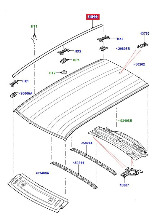 Weatherstrip - Roof Panel - LH - Santorini Black - GENUINE LAND ROVER