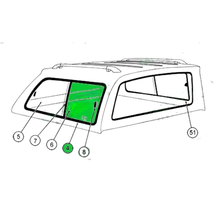 Alpha truck top gse fixed side glass lh d40 navara/ranger/isuzu/amarok
