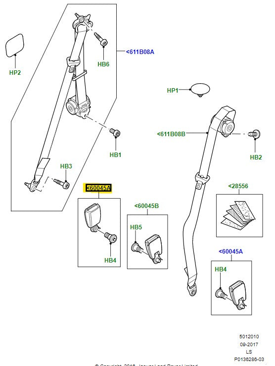 Buckle - Seat Belt Black, Outer Right - GENUINE LAND ROVER