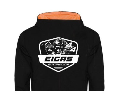 Hooded Sweatshirt with Zipper - Black Exterior/Orange Interior - Size XL - AG PARTS 4x4