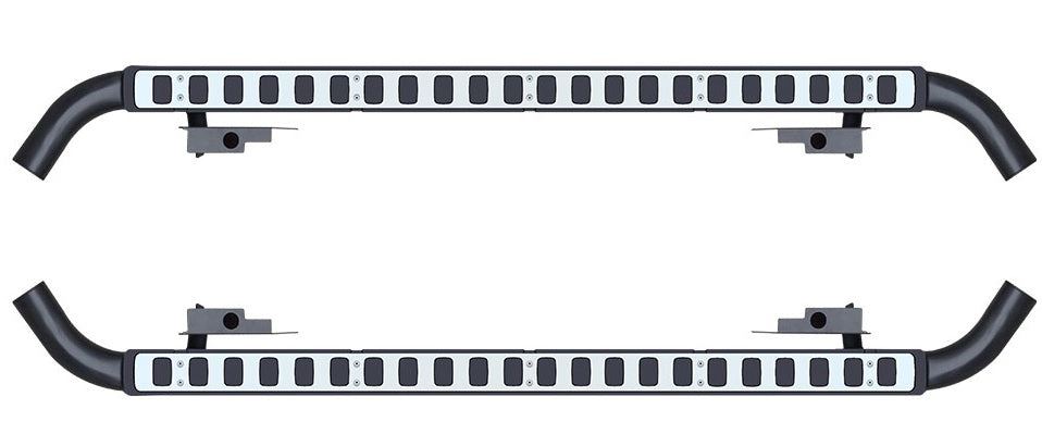 Side Steps - Black with Silver Tread Plate - Fire & Ice Style - Only Suitable for Defender 110 vehicles