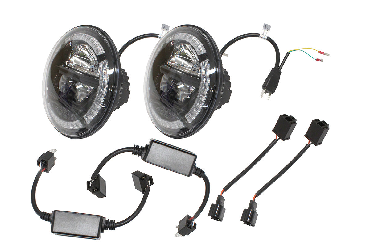 Pair of Front Headlights - HALO DRL - 7" LED - Black Background - ALLMAKES