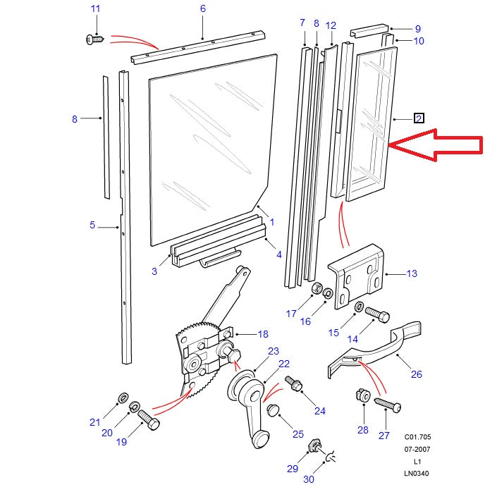 Glass-rear quarter, Clear., 4mm glass