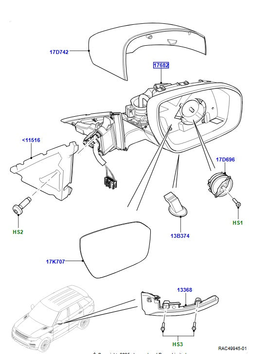 Mirror Mechanism Assembly - Right - GENUINE LAND ROVER