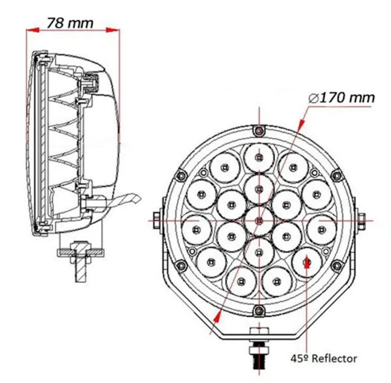 Long Range LED Headlight - 90W - 7" - 17.5 12V - UNIT - AG PARTS