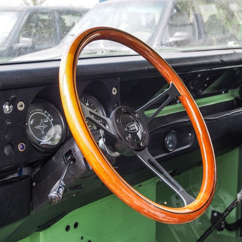 Wooden Steering Wheel - Black Spokes - Linares Model - for Land Rover Series 3 - 48 Splines - 38cms - SEÑORBARBO