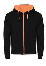 Hooded Sweatshirt with Zipper - Black Exterior/Orange Interior - Size L