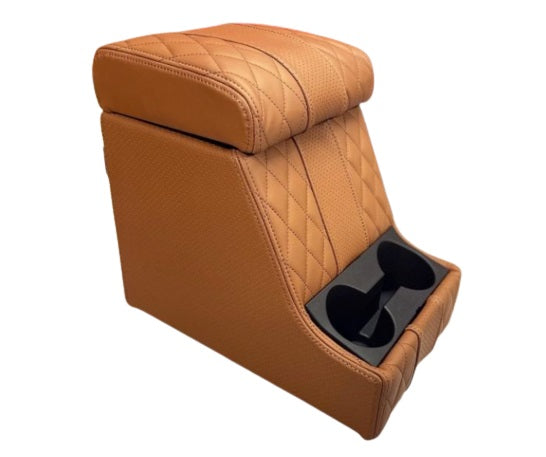 Quilted Tan Leather Front Arm Rest Cubby Box