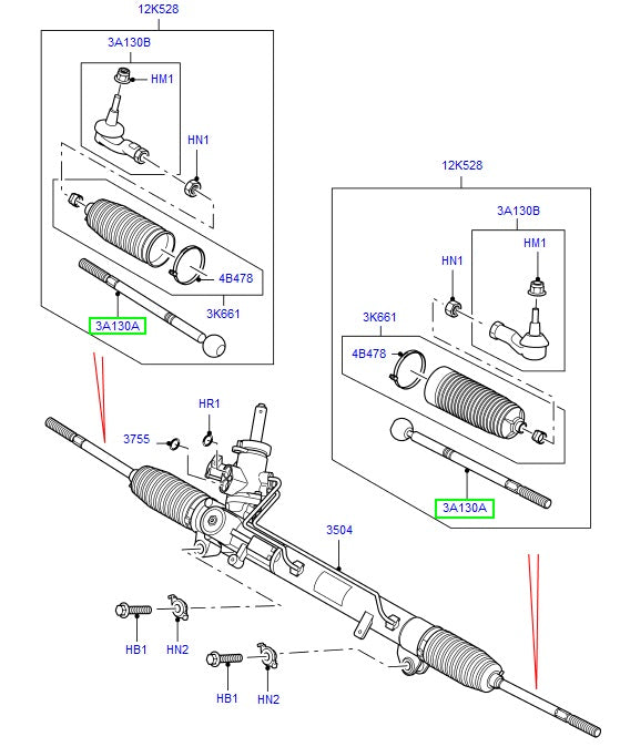 Steering rack spindle rod 16mm