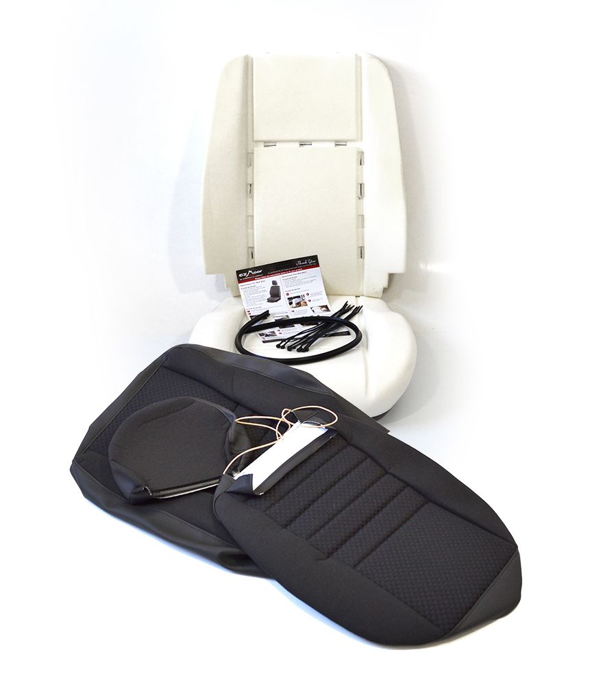 Driver or Passenger Front Seat Foam + Retrim Kit - Black - For 1 Seat - Black Span/Mondus Fabric - EXMOOR TRIM