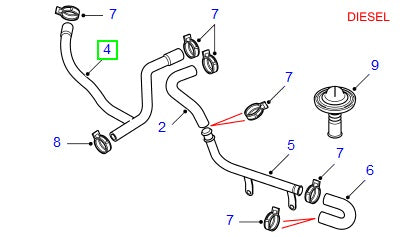 Hose - heater water - rr p38