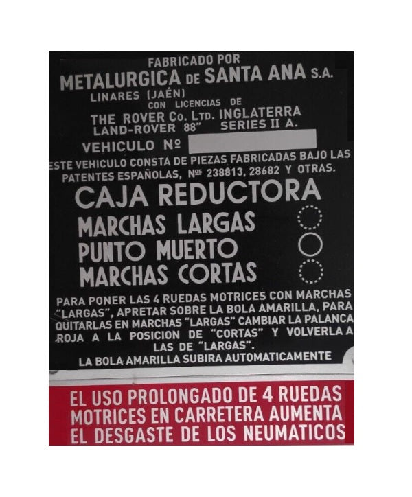 IIdentification Plate - Emblem - Anagram - Land Rover Santana