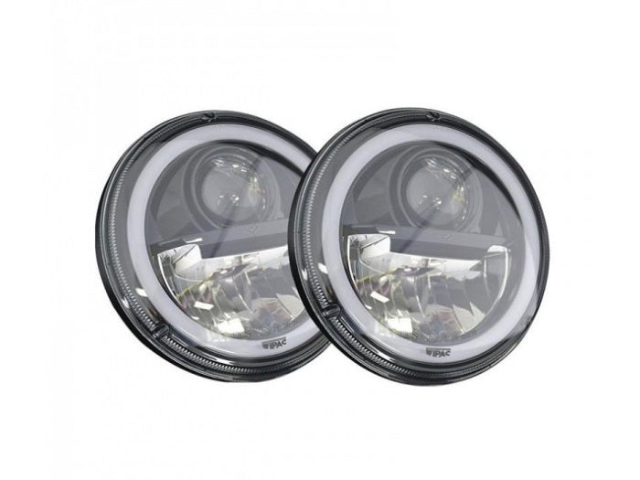 Wipac S7099 LED 7'' LED Black Halo Headlight Set suitable for Defender LHD vehicles ( Pair )