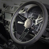 William black leather black spoked 15'' steering wheel - white stitch - with 48 spline silver boss