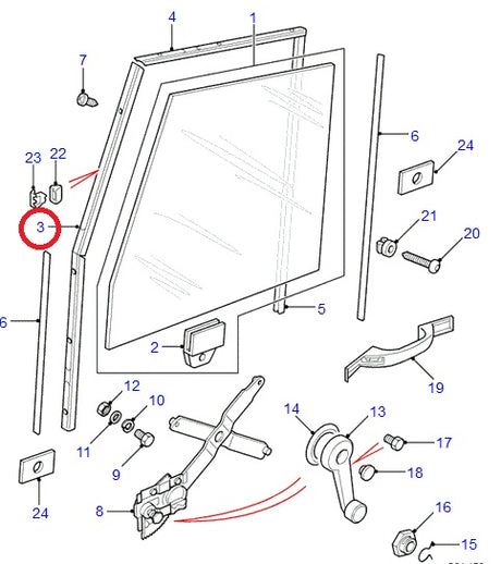 Vertical rain gutter, Front - Glass 4mm