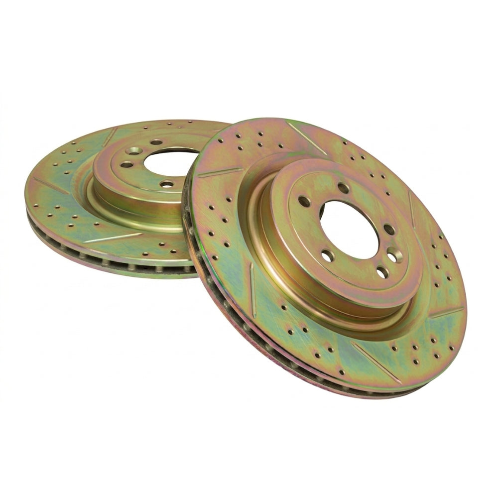 Front Ventilated Brake Discs - Drilled and Grooved - Pair - ALLMAKES