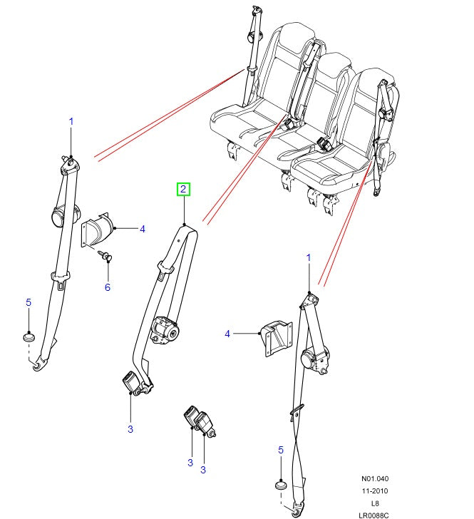 Seat belt - Rear Center - GENUINE LAND ROVER