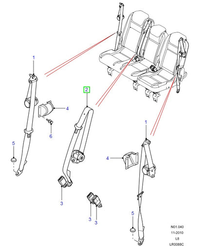 Seat belt - Rear Center - GENUINE LAND ROVER