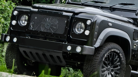 Land rover defender front bumper sump guard - in black aluminium by chelsea truck company