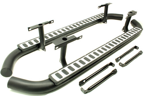 Side Steps - Black with Silver Tread Plate -  Fire & Ice Style - Only Suitable for Defender 110 vehicles