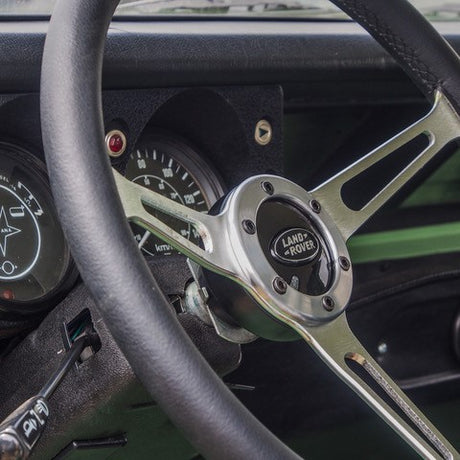 Napa Leather Steering Wheel - Black Spokes - Linares Model - Defender - with 36 Spline Pineapple