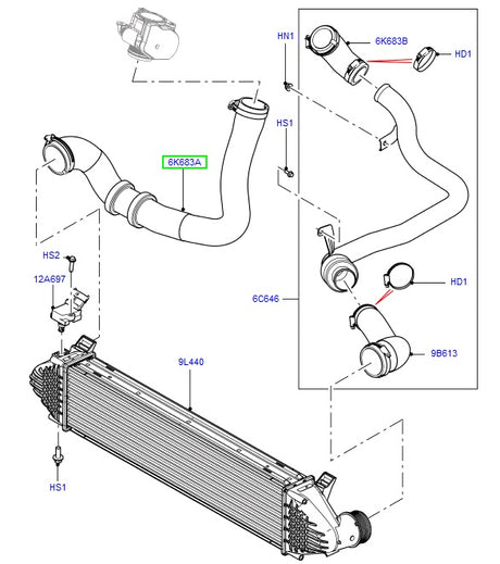 Hose - intercooler - intercooler and hoses - 2.2l diesel - d2/evo 12-18