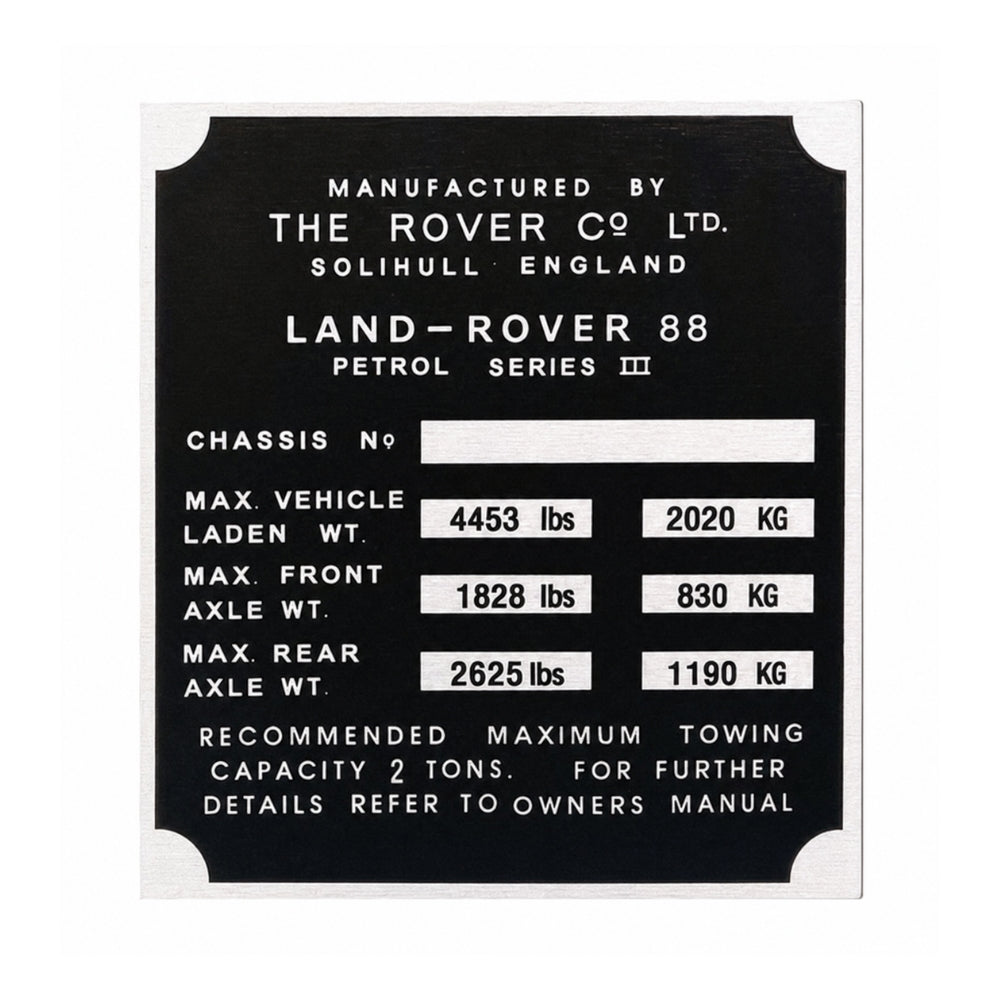Bulkhead VIN Information Plate - Land Rover Santana 88 Serie III Petrol - AG PARTS