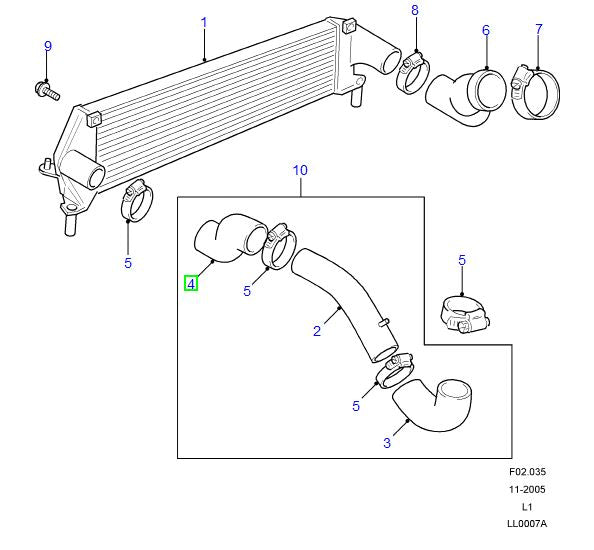 Hose - intercooler - td5 - rubber - intercooler to turbo - df0 - ALLMAKES 4X4