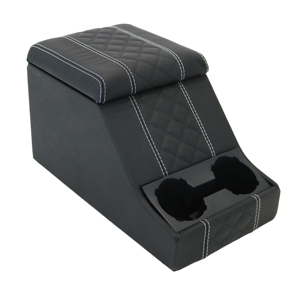 Premium XL Cubby Box Full Black Leather White Stitch - EXMOOR TRIM