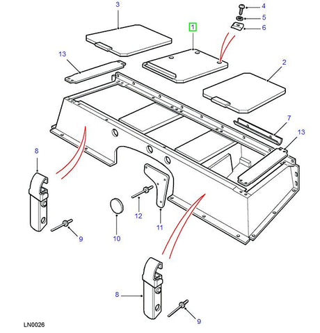 Lid, centre seat base storage compartment (with cubby box)