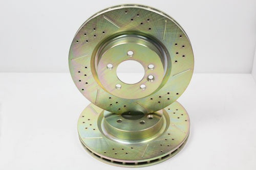 Front Vented Brake Disc - DRILLED & GROOVED - Pair