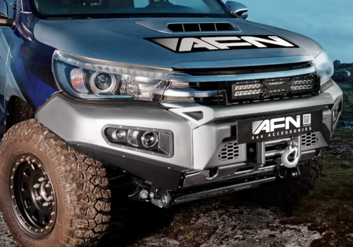 Front Bumper With Winch Base With Integrated Headlights