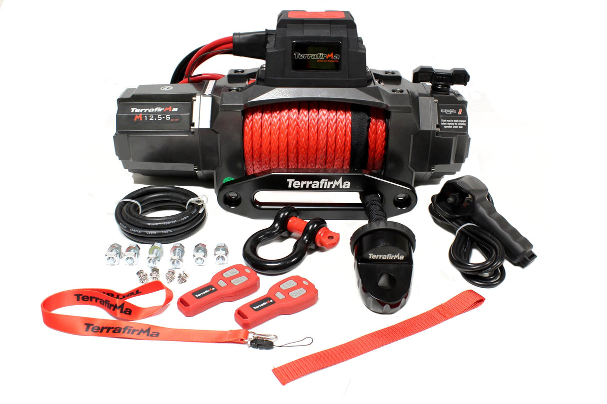 M12.5S 12v electric winch c/w synthetic rope and 2 wireless remote control