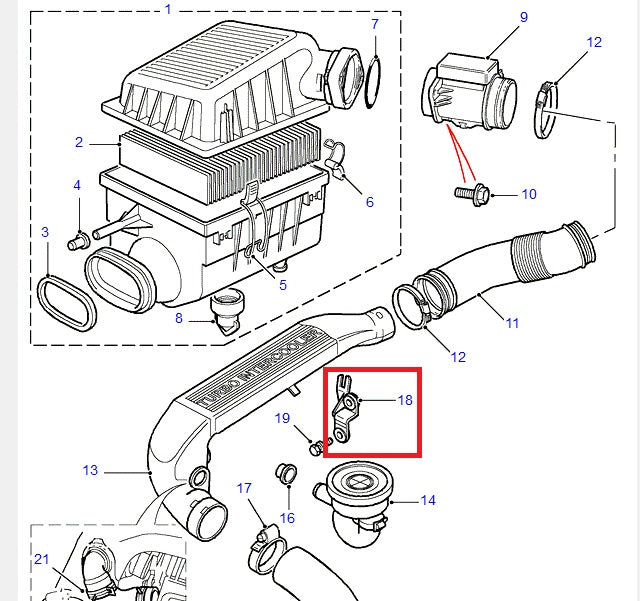 Clip engine air duct 2.5 diesel - p8 range rover